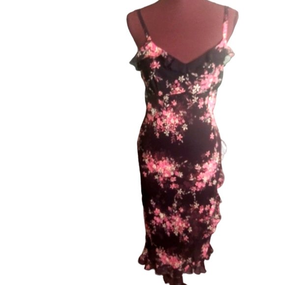 La Belle Dresses & Skirts - Floral T-Strap Cocktail Dress with Ruffles, Lined Dress, Date Night Dress